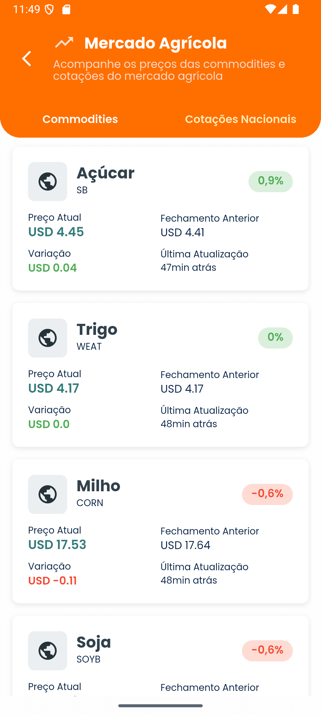 Cotações em Tempo Real Mockup 1